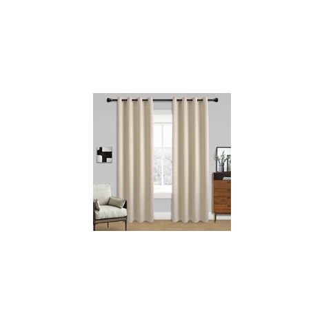 Rideau Beige - Rideaux à Oeillets Décoration de Fenêtre Isolation Thermique Barrière à l'énergie Solaire et Le Rayon UV pour Chambre, 132 x 213 cm, Lot de 2, Jaune Beige H477 (1/3)