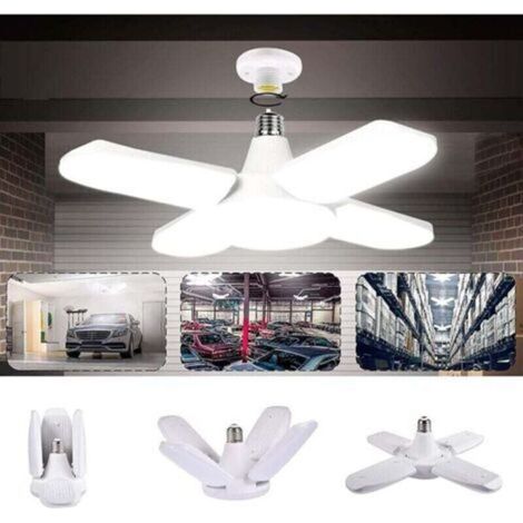 Éclairage Garage, 80W 8000LM Led Garage E27 Lampe Atelier Déformable à 4 Panneaux Ajustables Super Brillant Plafonnier LED pour Garage,Entrepôt,Atelier,Sous-sol,Cuisine (1/4)
