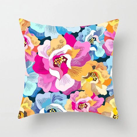Housse De Coussin - Coton Linen - Imprimé Numérique Fleuri - Double Face - Pour Canapé Lit Chaise Bureau Voiture - 40x40 cm (1/5)