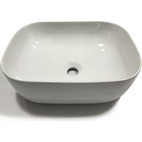 Lavabo da appoggio ceramica bianco rettangolare lavandino 45,5x32,5x13,5 cm (1/2)