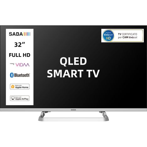 SABA SMART TV 32" HD READY, Sistema operativo VIDAA, Triplo ter DVBT2/C/S2 HEVC MAIN10, Certificato TivuSAT, Piedistallo centrale, Dolby Audio (1/4)