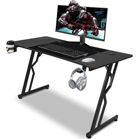 SWANEW Scrivania da gioco Tavolo da gioco 120x60cm per PC Gamer con tappetino per mouse, portabicchieri e gancio adatto all'ufficio di casa - senza LED (1/5)
