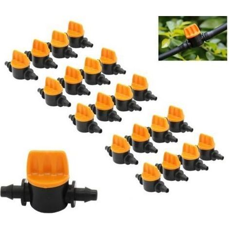 Vanne d'irrigation goutte à goutte 20 pièces 1/4 pouce - Soupape d'arrêt pour tuyaux d'irrigation, idéale pour jardins, serres et systèmes d'irrigation (1/4)