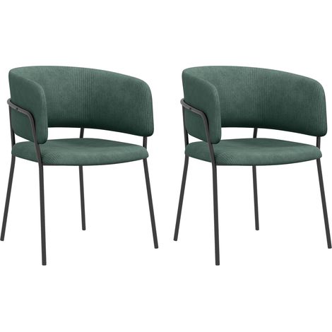 Set 2 Sedie per Cucina Imbottite, in Tessuto Effetto Velluto e Acciaio, 57x53x73 cm, Verde