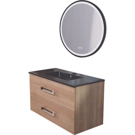 ONDEE ZEN - Meuble de salle de bain à suspendre LENCA - 90 cm - Bois Miel - Miroir ALEXINE (1/3)