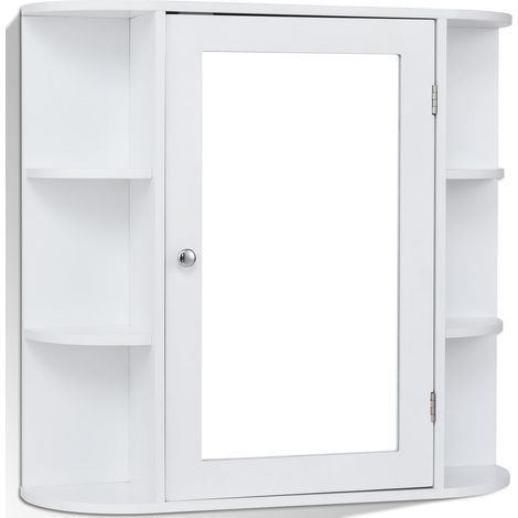 Mobile bagno sospeso 66 x 16,5 x 60 cm con specchio e 6 ripiani moderni in MDF bianco 200019452