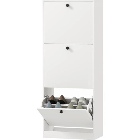 CHICFURN zapatero 47 x 26 x 120 cm blanco, 3 abatibles, para espacios pequeños (1/5)