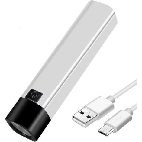 USB Rechargeable LED Flashlight 350 Lumens, Mini Power Bank 1200mAh 18650 Battery, Extremely Powerful Side Flashlight (White) (1/4)