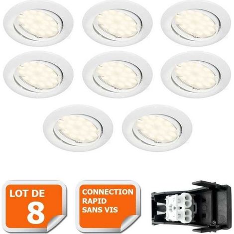Lampesecoenergie – Lot de 8 spots LED orientables GU10 5W – Équivalent 50W – 430LM – Angle 120° – IP20 – Installation directe 230V – Blanc chaud (1/5)