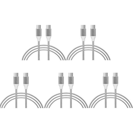 FX Braided USB-C to USB-C Data Cable 1m - Silver 5 Pack (1/3)