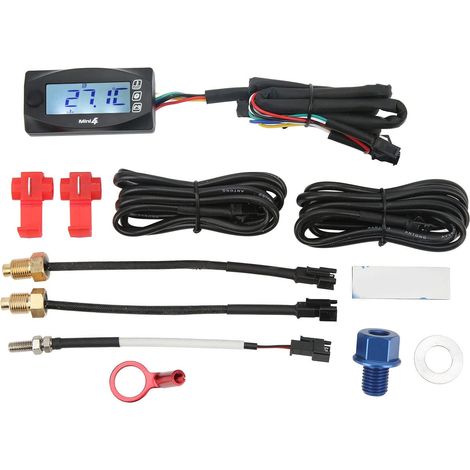 Thermomètre Numérique 4 en 1 Température Huile Tension Heure, Capteur Bougie 14mm M12x1.5, Affichage LCD Étanche pour Surveillance Performance Moteur (1/5)