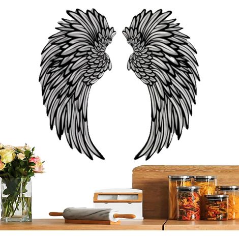 Art mural ailes d'ange, Sculpture murale moderne d'ailes d'ange en métal, Décoration murale élégante pour intérieur, extérieur, maison, salon, chambre, bureau, jardin, bureaux. (1/5)