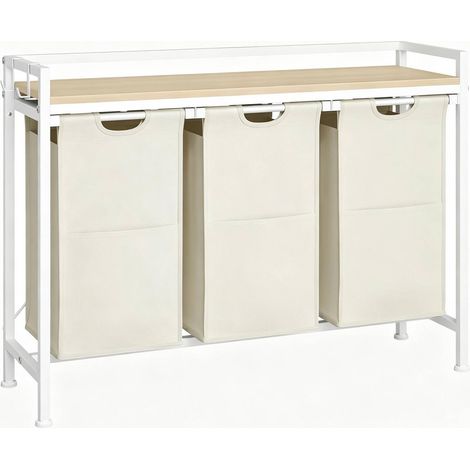 Mueble para ropa sucia con 3 cestos extraíbles de metal y madera 96x30x71 cm (1/5)