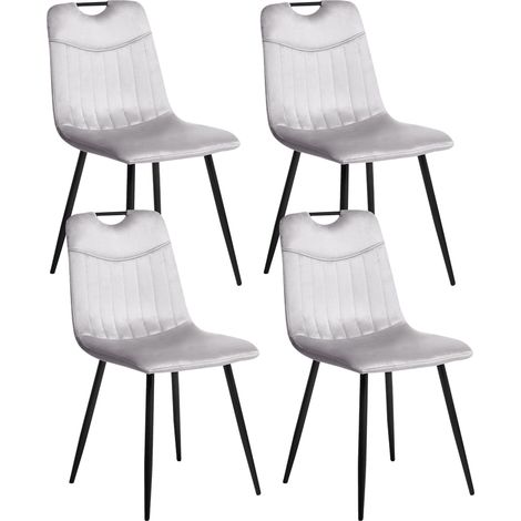 Set di 4 sedie da pranzo in velluto con gambe nere in ferro verniciato a polvere grigio chiaro Argyle