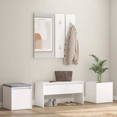 vidaXL Juego de muebles de recibidor madera contrachapada blanco (1/5)