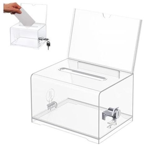 Boîte de Dons en Acrylique, Boîte à Dons Verrouillable, urne Électorale Transparente avec Serrure à Clé, Tirelire Transparente, avec Autocollant, pour Les Votes, Jeux, Concours