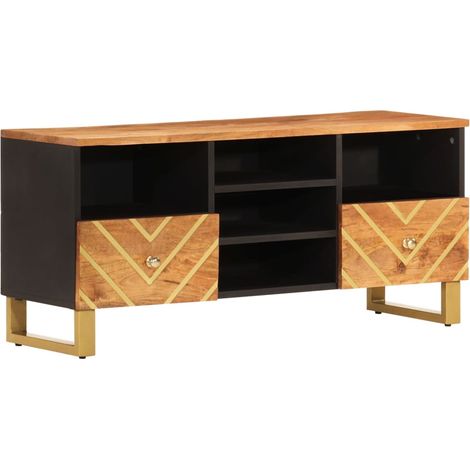 Mobile TV multimediale scaffale per televisione televisore buffet sala da pranzo soggiorno camera da letto e 100 x 33,5 x 46 cm legno massello di mango marrone 020027592