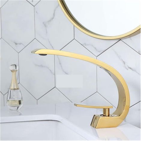 Robinet de lavabo de lavabo Moderne Mélangeur de Salle de Bain Tap Tap Gold Wash Basin Robinet Robinet Simple Poignée Trou Chaude et Froide Cascade Fauce(Gold) (1/5)
