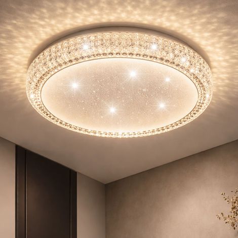 Deckenleuchte Sterneneffekt Deckenlampe Kristalle Wohnzimmerleuchte Tageslichtleuchte, CCT, Metall, LED 12W 980Lm, DxH 30x8 cm