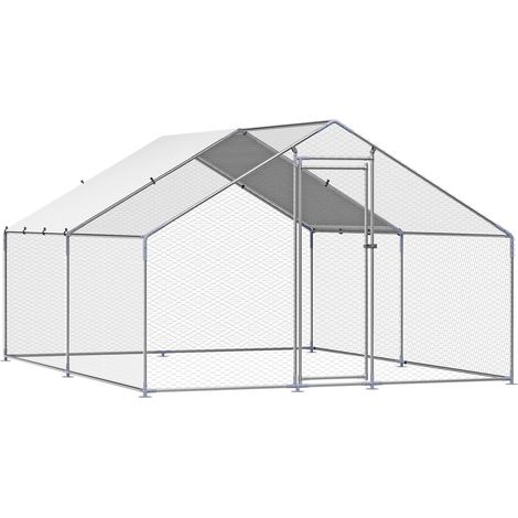 Mophorn Enclos pour Poulailler en Métal, 3x4x2 m, Grand Parc Grillagé avec Couverture, Toit Incliné et Serrure de Sécurité, Cage Extérieure pour Poules, Canards, Lapins et Autres Animaux de Ferme (1/5)