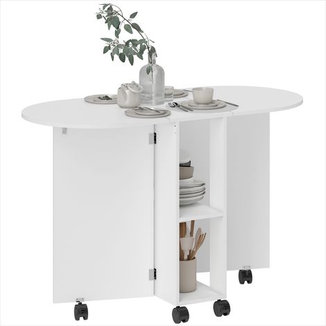 Table de salle à manger pliante sur roulettes blanc 120 x 60 x (1/5)