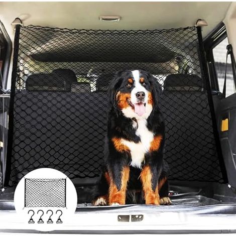 Grille de protection voiture barrière filet de séparation, grille pour chiens pour coffre, 120x90 cm, double couche polypropylène avec 4 crochets, universelle pour chiens, filet de séparation (1/5)