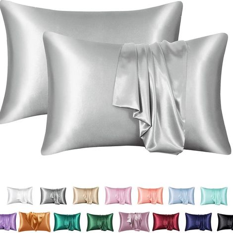 2 taies d'oreiller satinées 50 x 75 cm – Housses de coussin ultra douces et lisses – Taies élégantes disponibles en plusieurs couleurs (1/5)