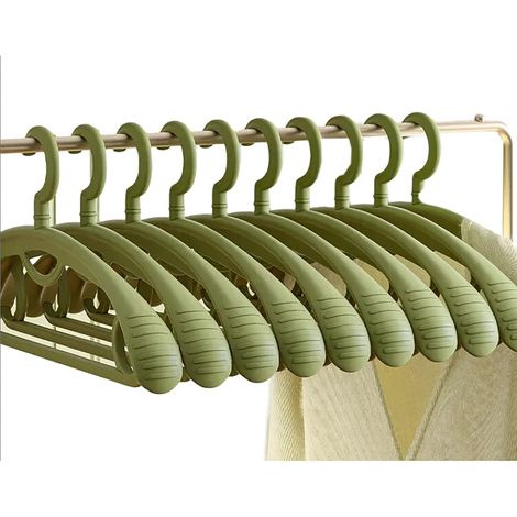Lot de 10 cintres en plastique extra épais à épaules larges pour adulte, rotation à 360 degrés, antidérapant, idéal pour un usage quotidien, vert (1/5)