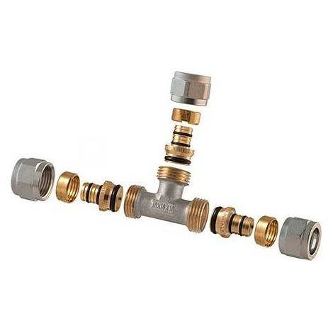 RACCORDO A TEE 2 PZ ASSEMBLATO A COMPRESSIONE P/MULTISTRATO 1/2 - 16 (2,00)