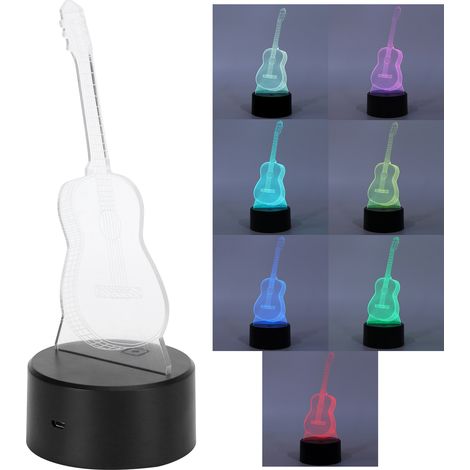 Veilleuse 3D en forme de guitare lampe illusion d'optique 7 couleurs changeantes idéale pour la chambre à coucher table chevet ou le bureau (1/4)