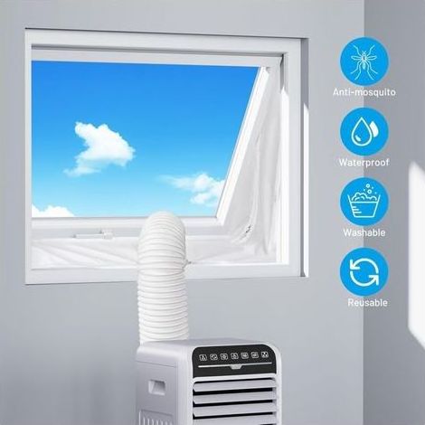 Kit de joint de fenêtre portable 300 cm pour climatiseurs, déflecteur d'air chaud à économie d'énergie à fixer aux fenêtres, climatiseurs et sèche-linge, sèche-linge à ventilation portable, blanc, san (1/5)