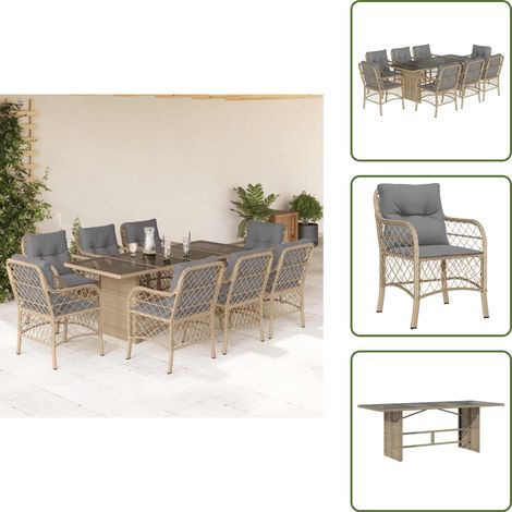 9-tlg. Garten-Essgruppe mit Kissen Beigemischung Poly Rattan - Gartentisch - Gartenstuhl - Gartenmöbelset - Outdoor Möbel - Rattan Gartenmöbel (1/5)