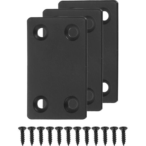 3 Ensemble Plat Réparation Plaques,1,5 x 2,36 Pouce Acier Inox Acier Plat Droit Renfort Support Réparation Assemblage Plaques avec Vis pour Fixation Bois Meubles Coin, Noir (1/5)
