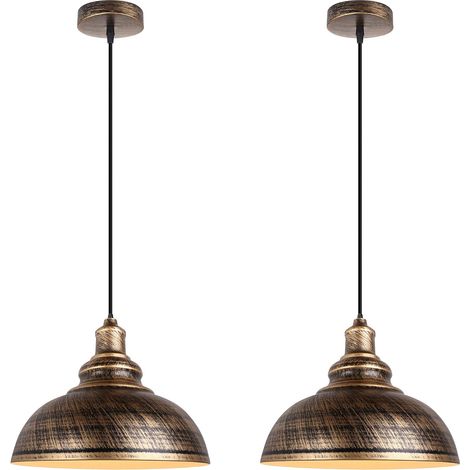 Lot de 2 Suspension Luminaire Industrielle Lustre Plafonnier Vintage E27 Rétro Métal Lampe de de Plafond pour Cuisine Salle à Manger Salon Restaurant, Rouille Cuivre (1/5)