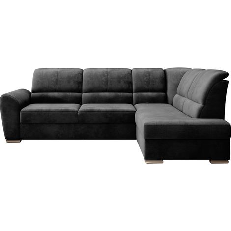 Canapé angle droit convertible velours noir et pieds acier chromé Zabor 270cm (1/5)