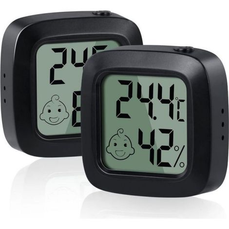 Lot de 2 thermomètres et hygromètres, conversion ℃/℉, adaptés au salon, à l'entrepôt, à la chambre de bébé et au dressing (noir) (1/5)