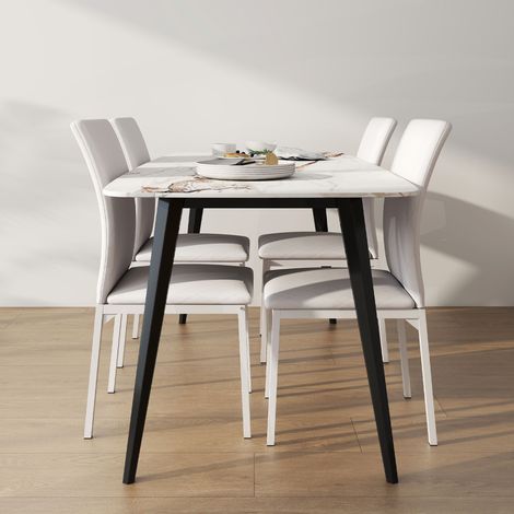 Ensemble de 4 chaises de salle à manger/cuisine, capitonnage losange et pieds en métal, 41 x 50 x 91 cm, blanches (1/5)
