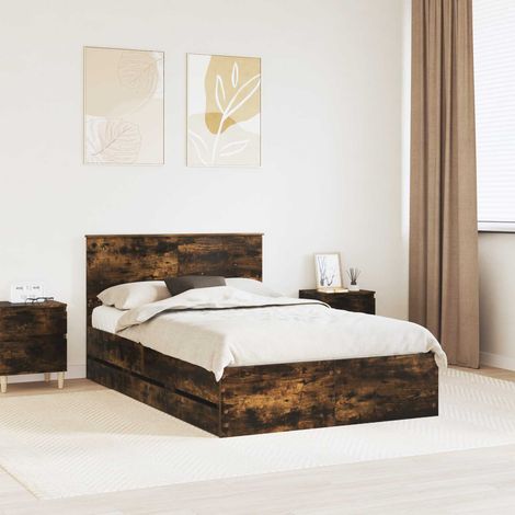 vidaXL Struttura del letto con cassetto Rovere fumé 120 x 190 cm