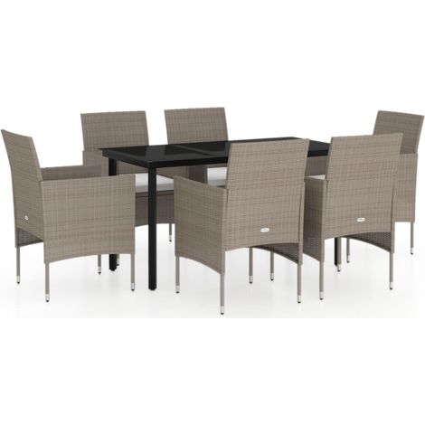 Maison Exclusive - 7-tlg. Garten-Essgruppe mit Kissen Beige und S
