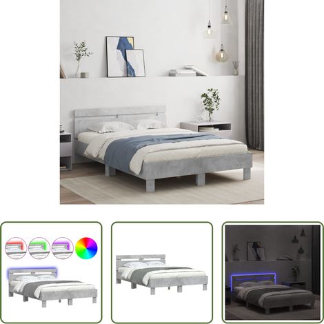 vidaXL RGB-LED -  Bettgestell mit Kopfteil LED-Beleuchtung Betongrau 135x190 cm (1/5)