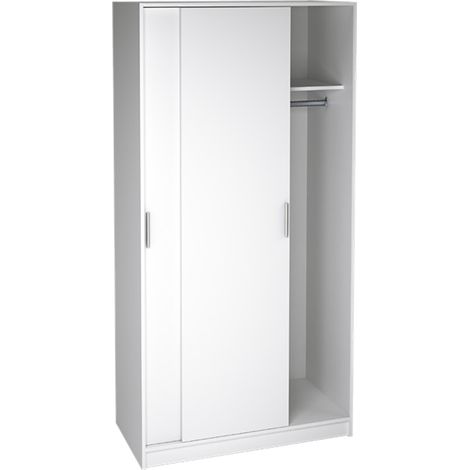 Pegane – Armoire placard 2 portes coulissantes blanc – Longueur 100 cm x Hauteur 200 cm x Profondeur 50 cm – Panneaux mélaminés haute densité