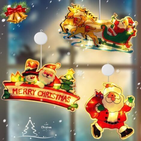 3-teilige LED-Lichterkette mit Saugnapf für Weihnachten, Fensterleuchter mit Saugnapf, LED-Weihnachtsmann-Lampe mit Saugnapf, Lichterkette für die Fensterdekoration im Innenbereich, LED-Lichterkette f