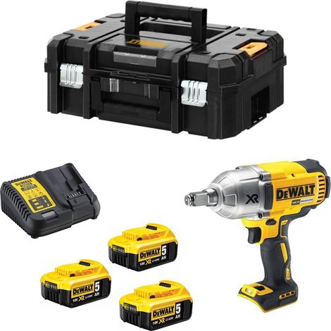 Dewalt – Clé à chocs 18V – 3 batteries 5.0Ah – Couple 950Nm – Moteur Brushless – Pour travaux intensifs