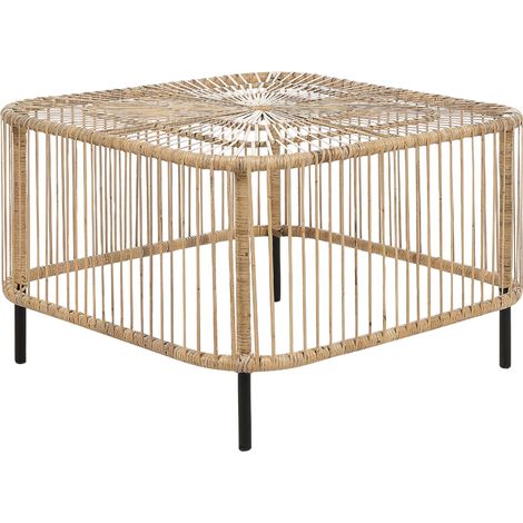 Tavolino in rattan nero naturale fatto a mano resistente ai raggi UV 67 x 67 cm Cesantico