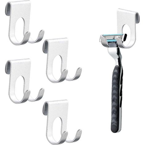 Lot de 4 porte-rasoirs adhésifs en acier inoxydable argenté pour salle de bain et douche installation murale sans perçage pour ranger rasoirs serviettes et petits accessoires (1/5)