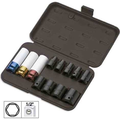Chiavi e bussole jbm 1/2 hexagonal impact sockets 12 pezzi acciaio