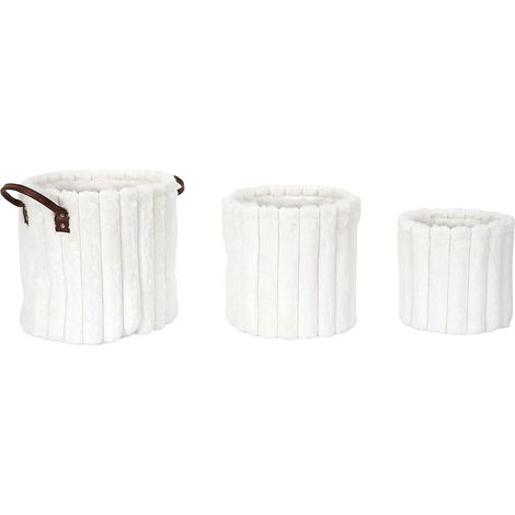 3 paniers gigognes effet fourrure blanc avec poignée (1/5)