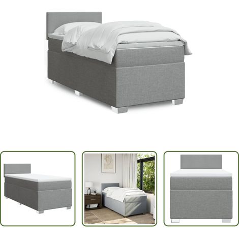 vidaXL Surmatelas -  Sommier à lattes de lit avec matelas Gris clair 90x200 cm Tissu (1/5)