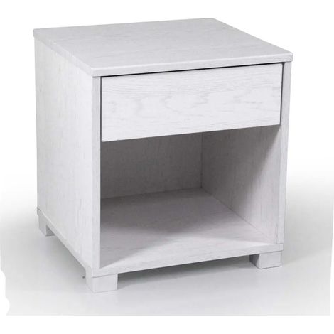 Mesita de noche Atena en blanco madera, 40 x 36 x 44 cm, diseño moderno y minimalista
