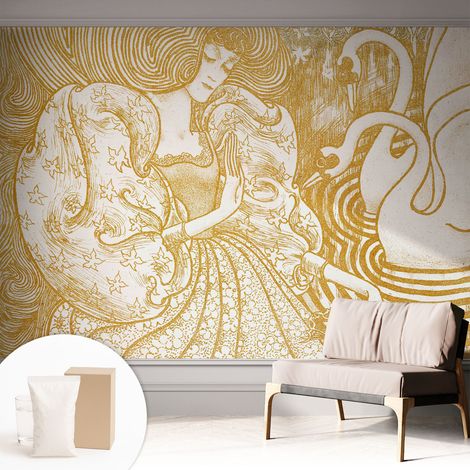 Papier peint intissé mural avec colle pour salon et chambre Décoration murale rapide - Colle incluse gratuite Élégance féminine 312x219 cm (1/5)
